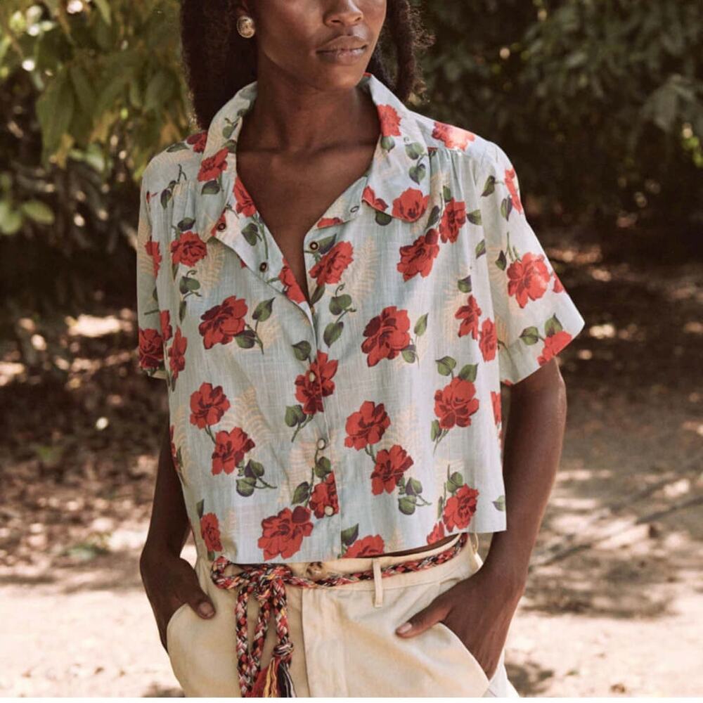 THE GREAT. The Trio Top Western Rose Print